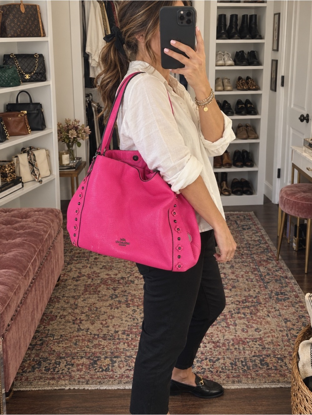 Coach Edie 31 Tea Rose Rivets Raspberry Leather Shoulder Bag F37700